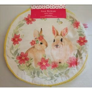 15" Isaac Mizrahi Easter Bunny Floral Butterfly Placemats Round Farmhouse Set 4x